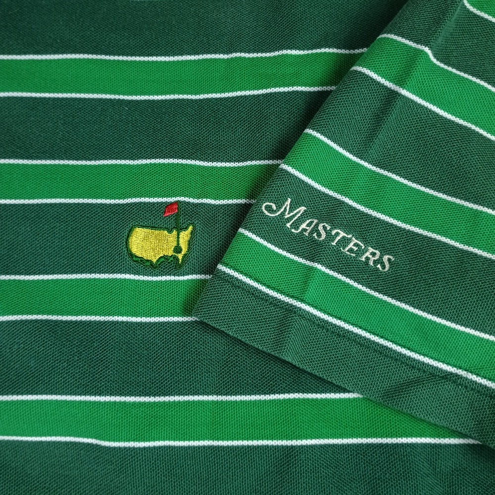 Masters Collection Golf Polo Shirt Men Large L Green Striped Pima Cotton...